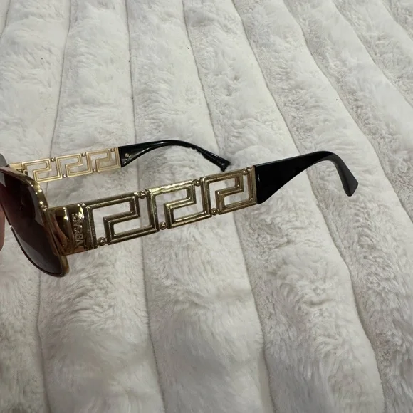 Versace Gold Frame Rectangular Sunglasses - Picture 3 of 11
